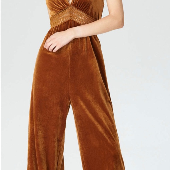 Pants - Velvet V-neck Wide Leg Jumpsuit